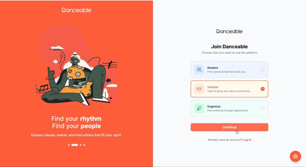 Danceable sign-up page for teachers creating a new professional account.