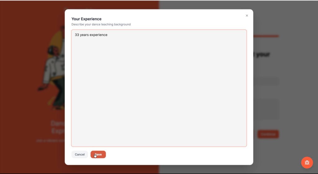 Danceable form for adding a teacher’s professional experience and teaching background.