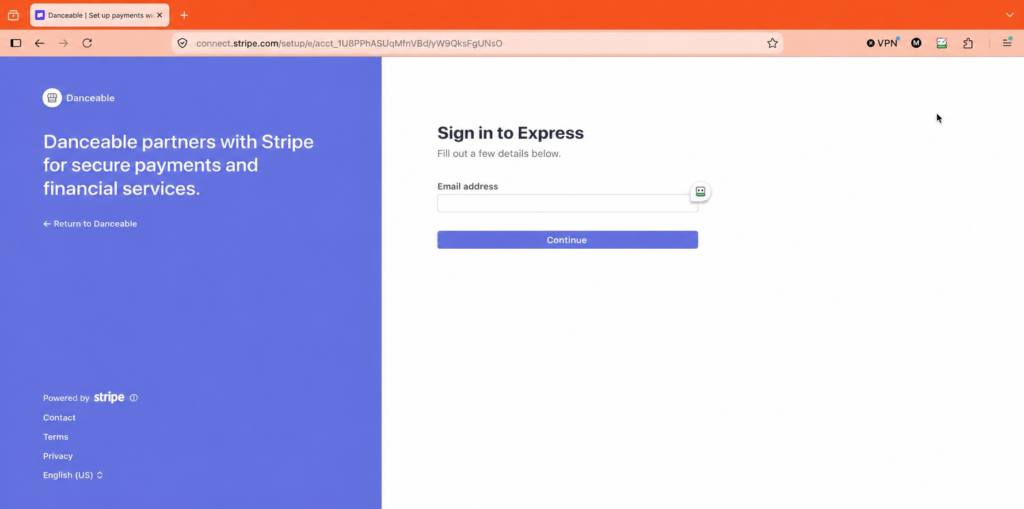 he Stripe account connection screen