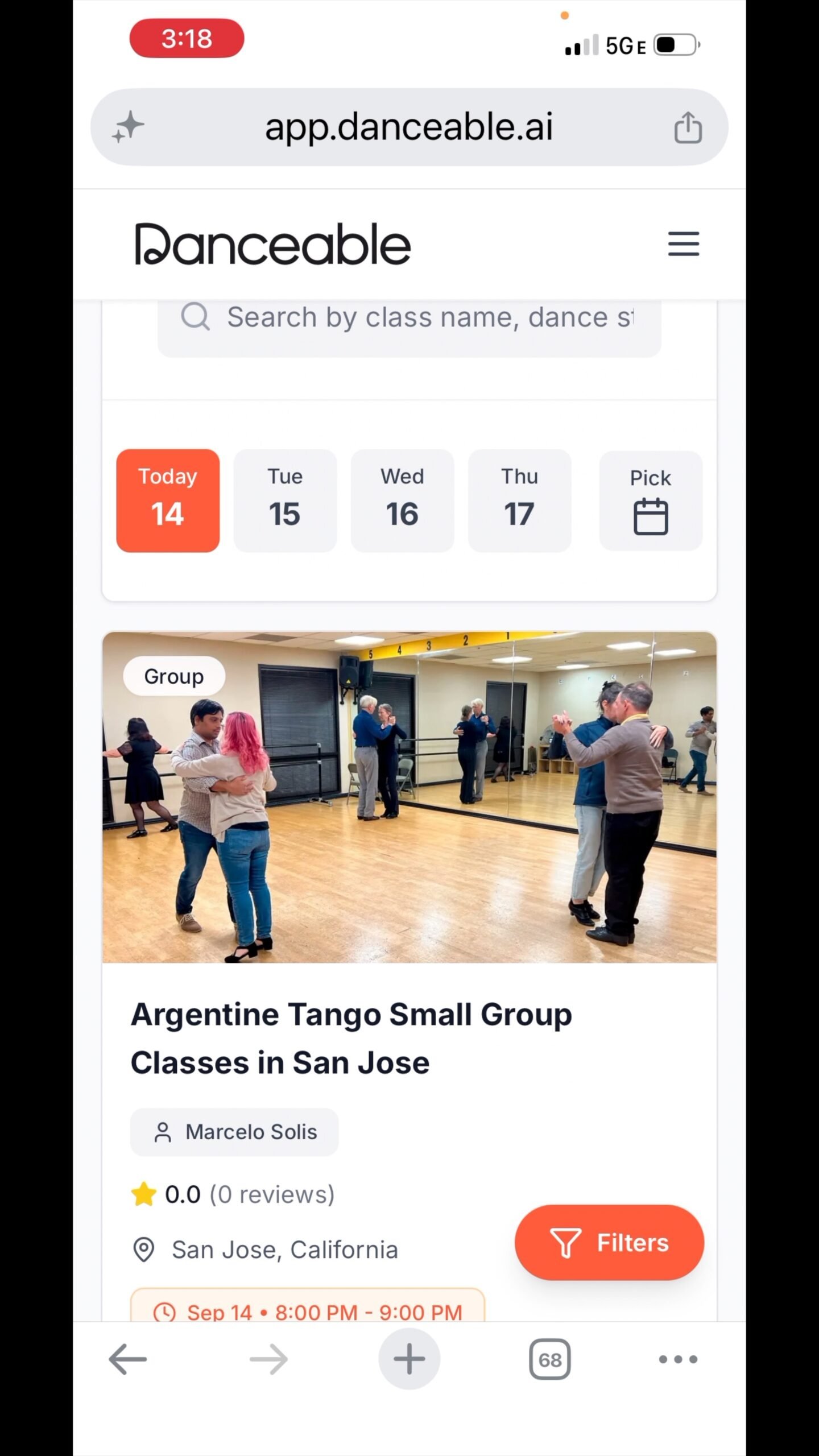 Danceable search result for Argentine Tango Small Group Classes in San Jose with Marcelo Solis.
