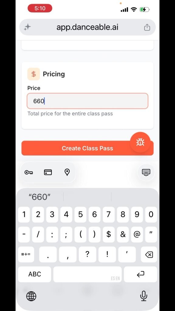 Package price set to $660 above the Create Class Pass button.