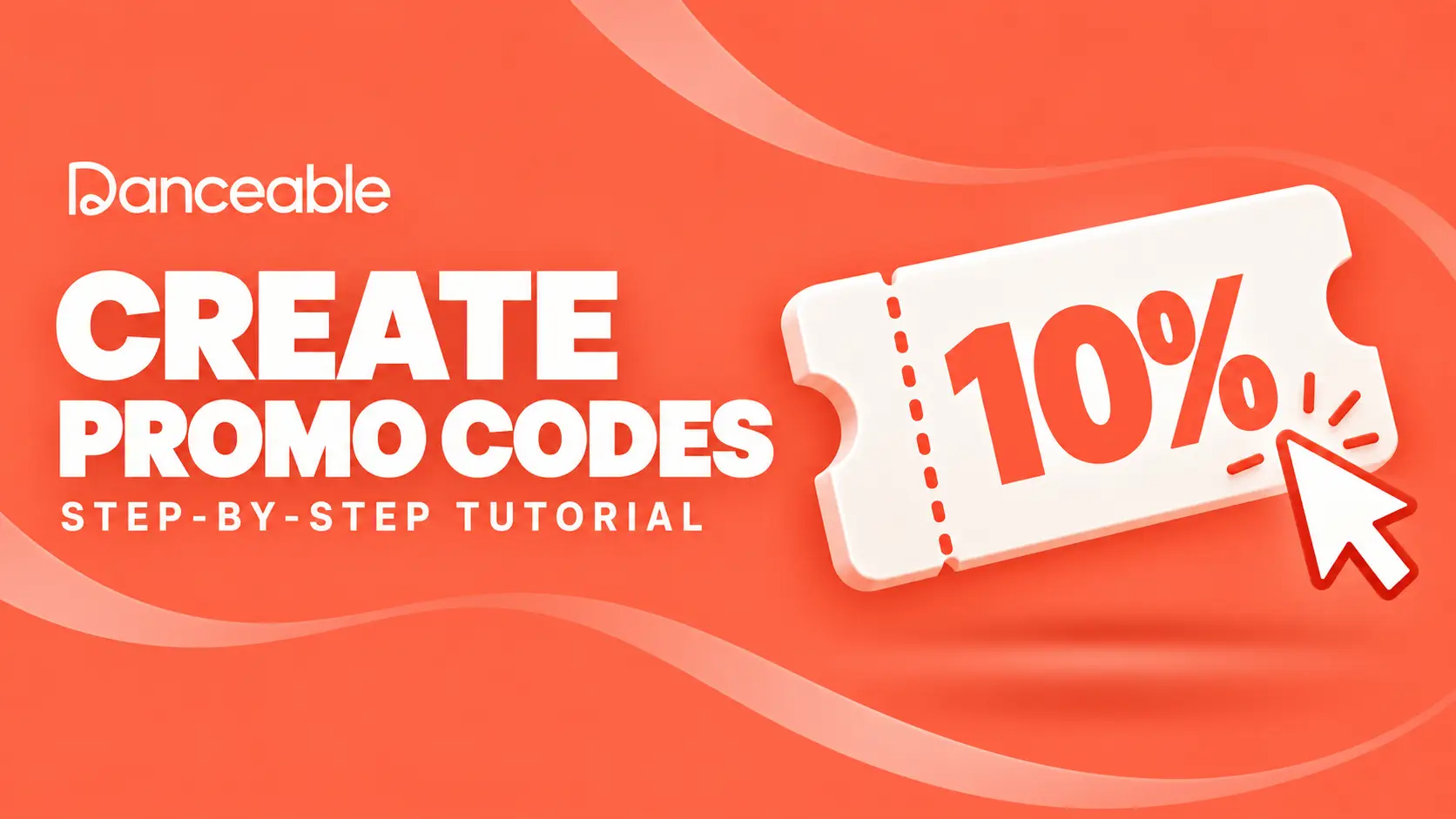 Danceable promo code tutorial with a 10% discount coupon on a coral-orange background.
